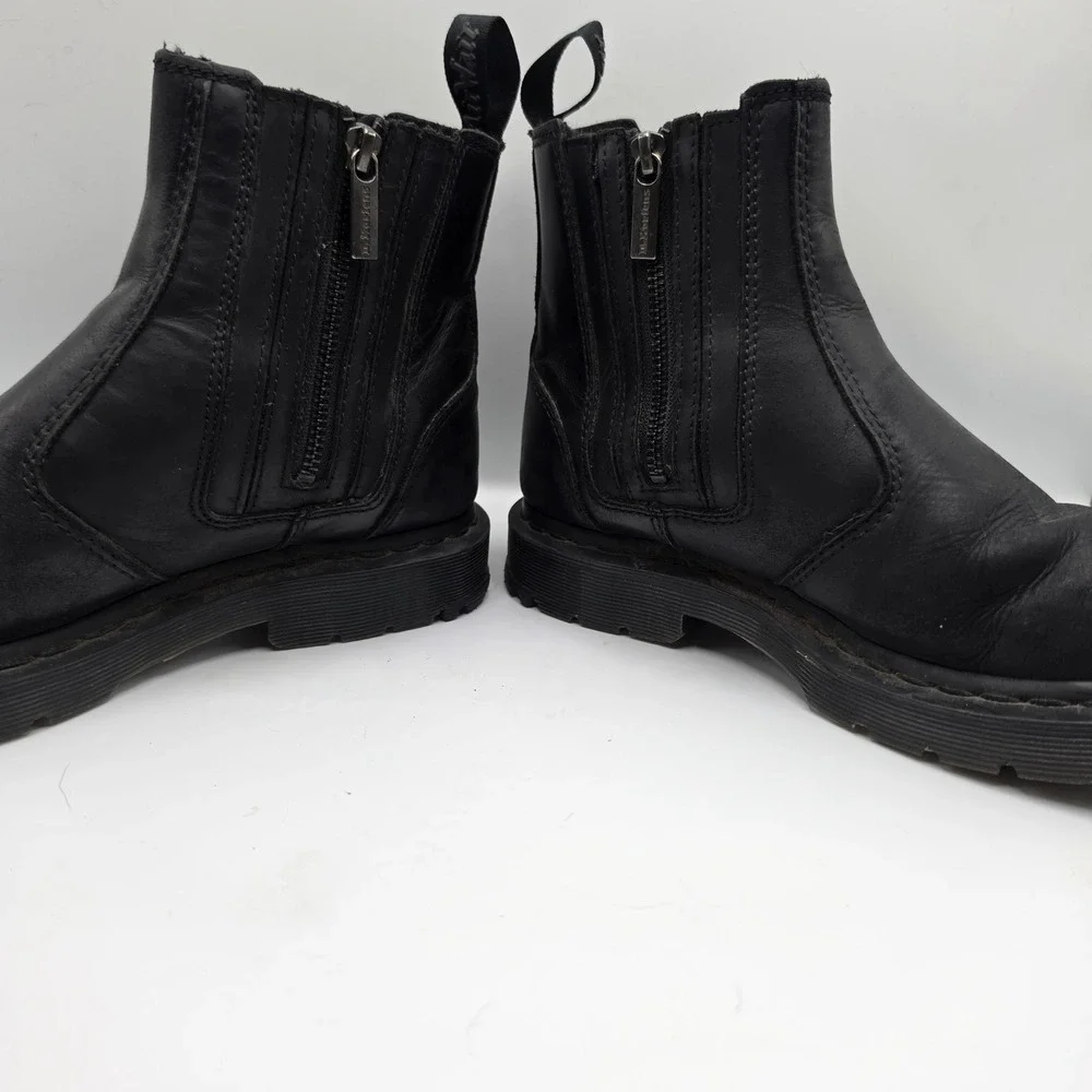 Dr. Martens Womens Black Leather Double Zip Ankle Boots Bouncing Soles Boots 8‎